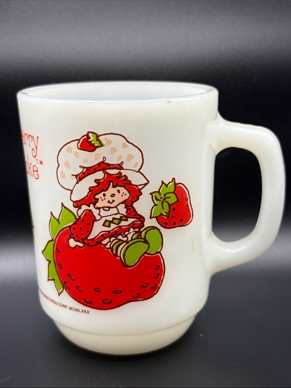 1980 Anchor Hocking Vintage Strawberry Shortcake Milk Glass Mug Cup Kitchenware